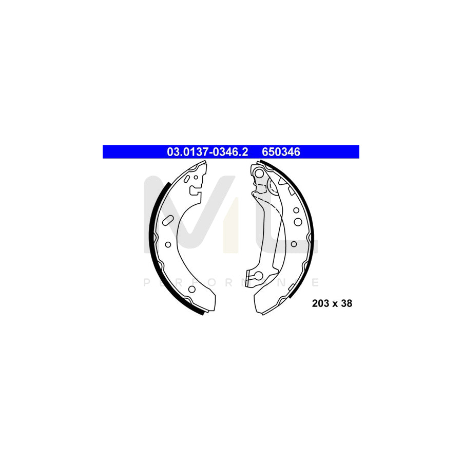 ATE 03.0137-0346.2 Brake Shoe Set for FORD ESCORT with lever