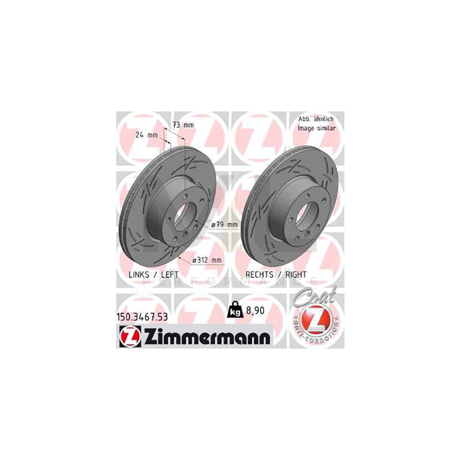ZIMMERMANN 150.3467.53 Brake Disc Internally Vented, Slotted, Coated, High-carbon  - 1 piece