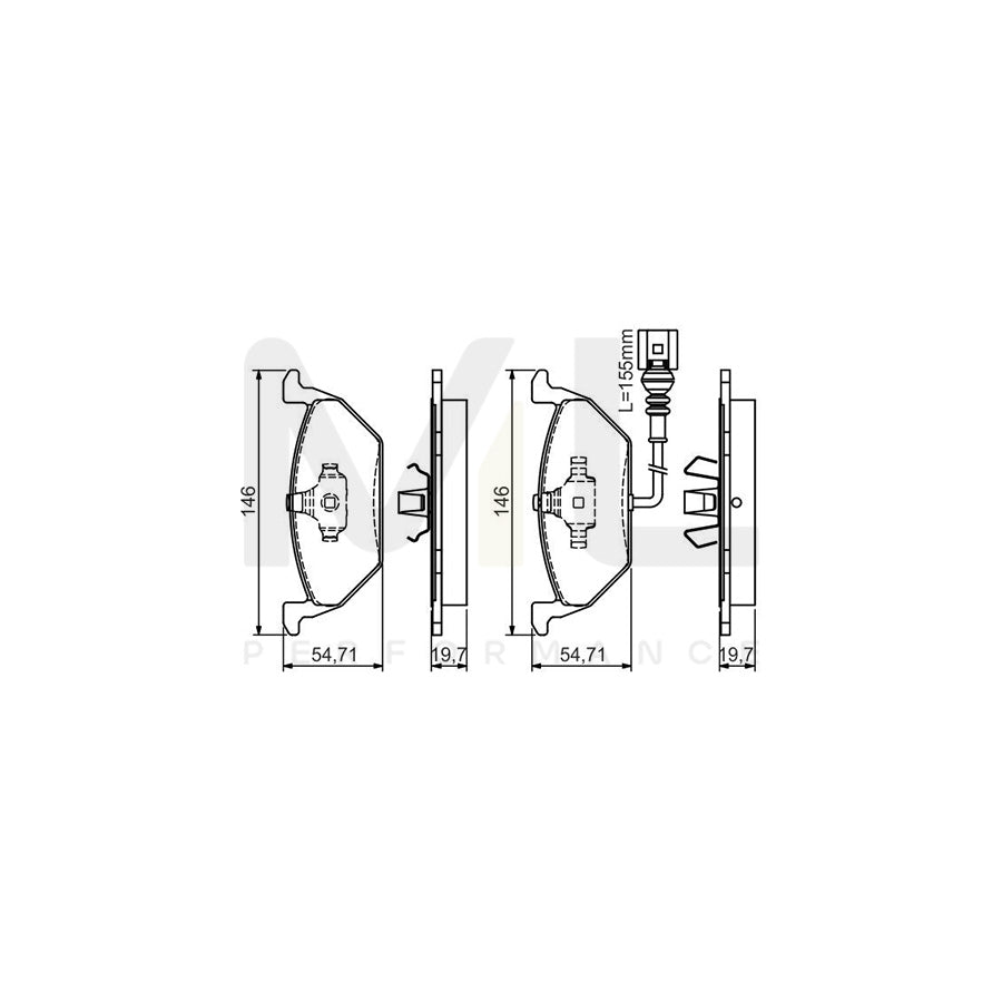 Bosch 0986495048 Brake Pad Set With Integrated Wear Sensor, With Mounting Manual BP264 | ML Performance Car Parts