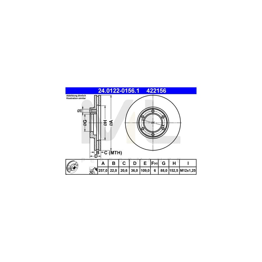 ATE 24.0122-0156.1 Brake Disc Vented, Coated  - 1 piece