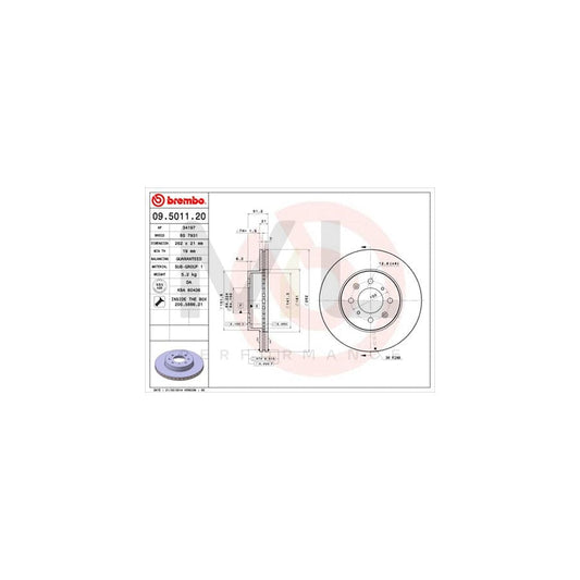 BREMBO 09.5011.20 Brake Disc Internally Vented, with bolts/screws | ML Performance Car Parts