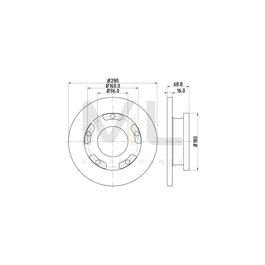 HELLA 8DD 355 113-811 Brake Disc for FORD TRANSIT Solid, with ABS sensor ring, without wheel hub, without wheel studs