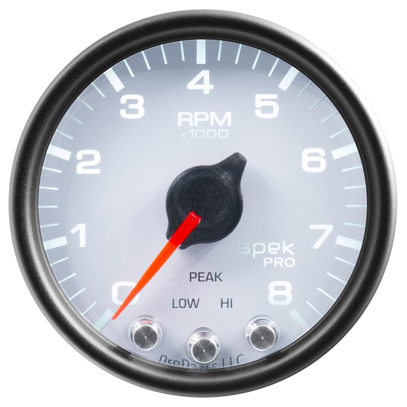 Autometer Spek-Pro Gauge Fuel Press 2 1/16in 100psi Stepper Motor W/Peak & Warn Wht/Blk