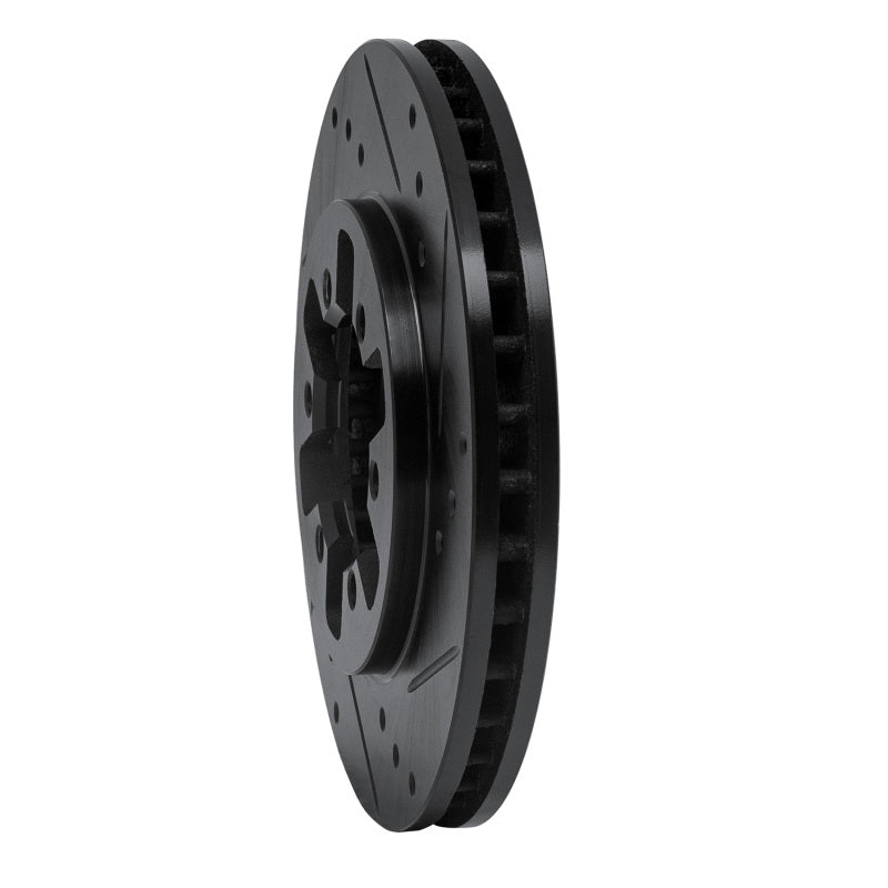 R1 Concepts R1 85-12 Nissan D21 Pickup RWD (4 Cyl Excl HD) Front Right Drilled & Slotted Black Brake Rotor