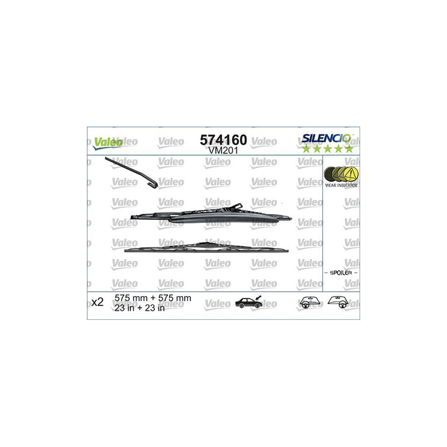 Valeo Silencio Conventional Set, Silencio Performance 574160 Wiper Blade For Saab 9-5 | ML Performance US Car Parts