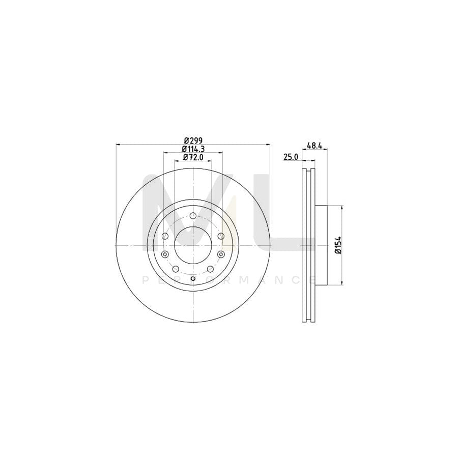 HELLA PRO High Carbon 8DD 355 128-991 Brake Disc for MAZDA 6 Internally Vented, Coated, High-carbon, without wheel hub, without wheel studs