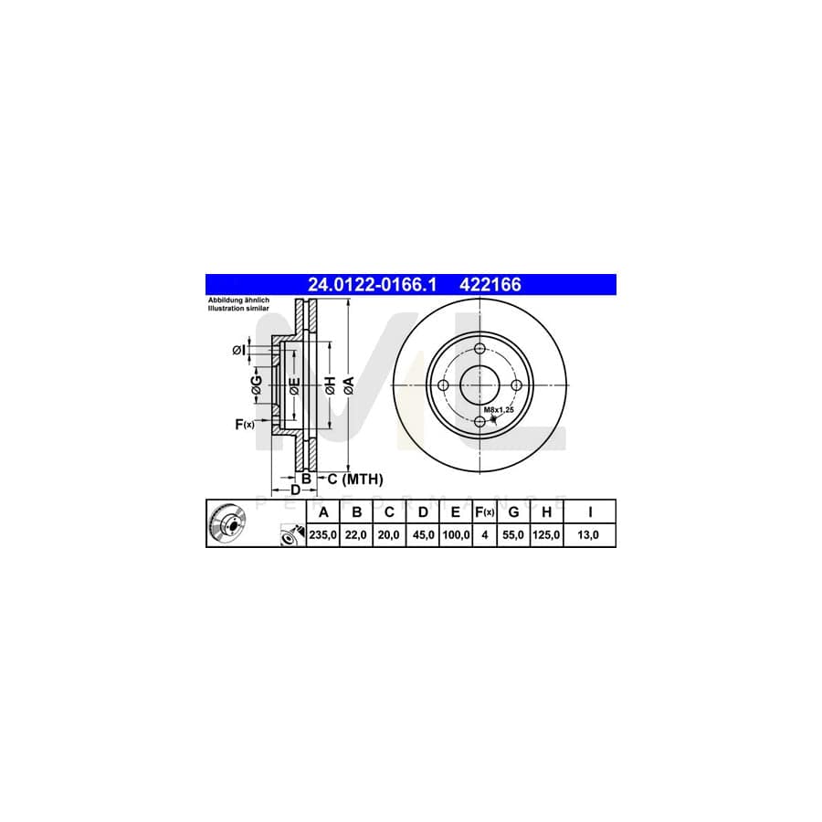 ATE 24.0122-0166.1 Brake Disc Vented, Coated  - 1 piece
