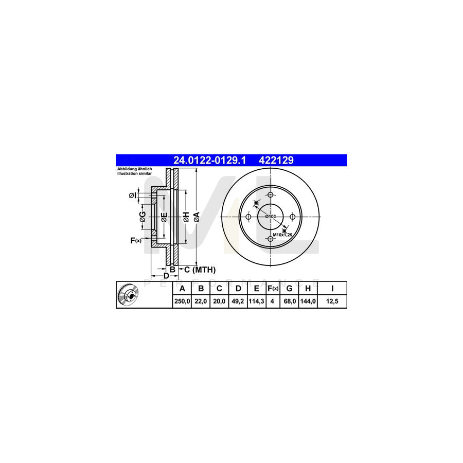 ATE 24.0122-0129.1 Brake Disc Vented  - 1 piece