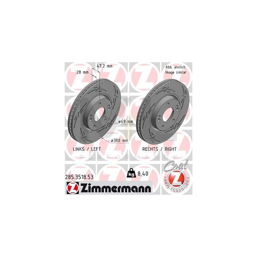 ZIMMERMANN 285.3518.53 Brake Disc Internally Vented, Slotted, Coated  - 1 piece