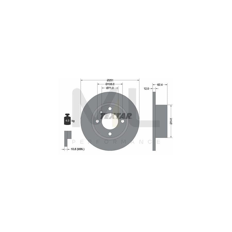 TEXTAR 92076800 Brake Disc for CITRO??? XANTIA Solid, without wheel hub, without wheel studs | ML Performance Car Parts