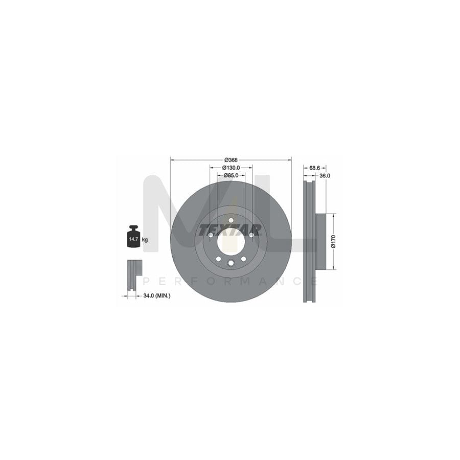 TEXTAR PRO 92213603 Brake Disc Internally Vented, Coated, without wheel hub, without wheel studs | ML Performance Car Parts