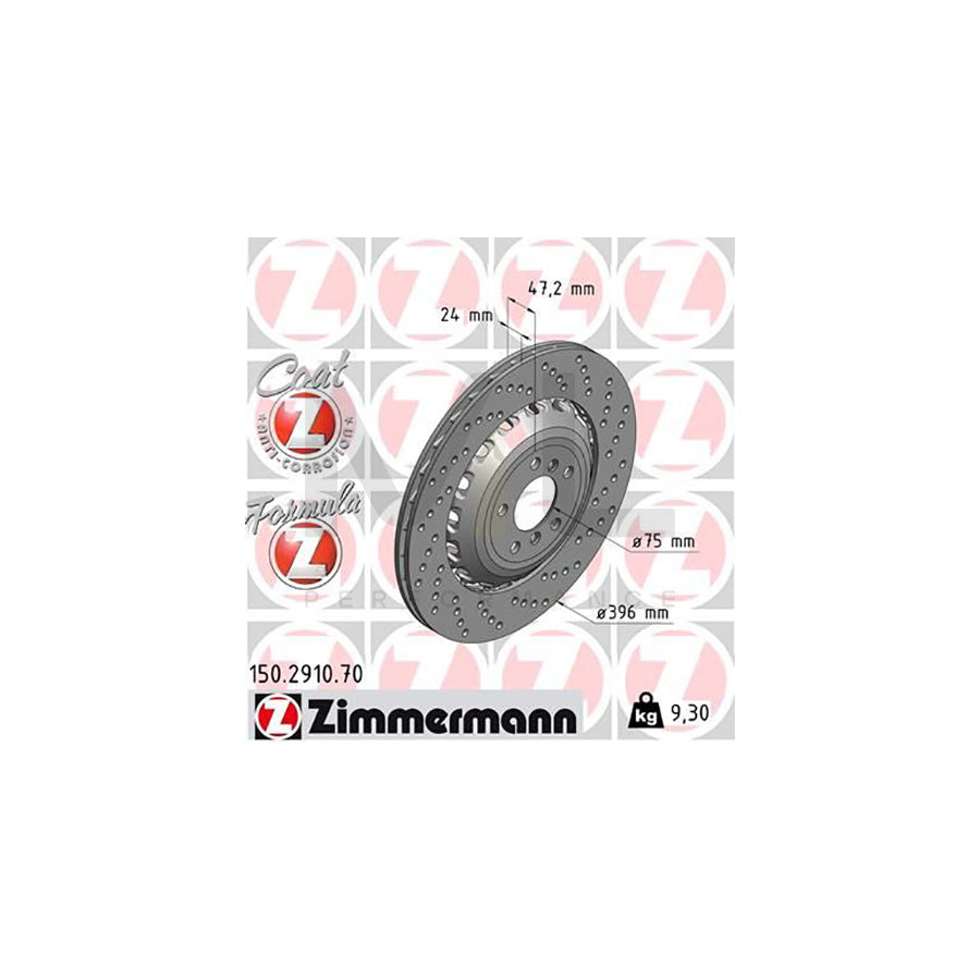 ZIMMERMANN FORMULA Z COAT Z 150.2910.70 Brake Disc Perforated, Two-piece brake disc, Vented, Coated, Alloyed / High-carbon