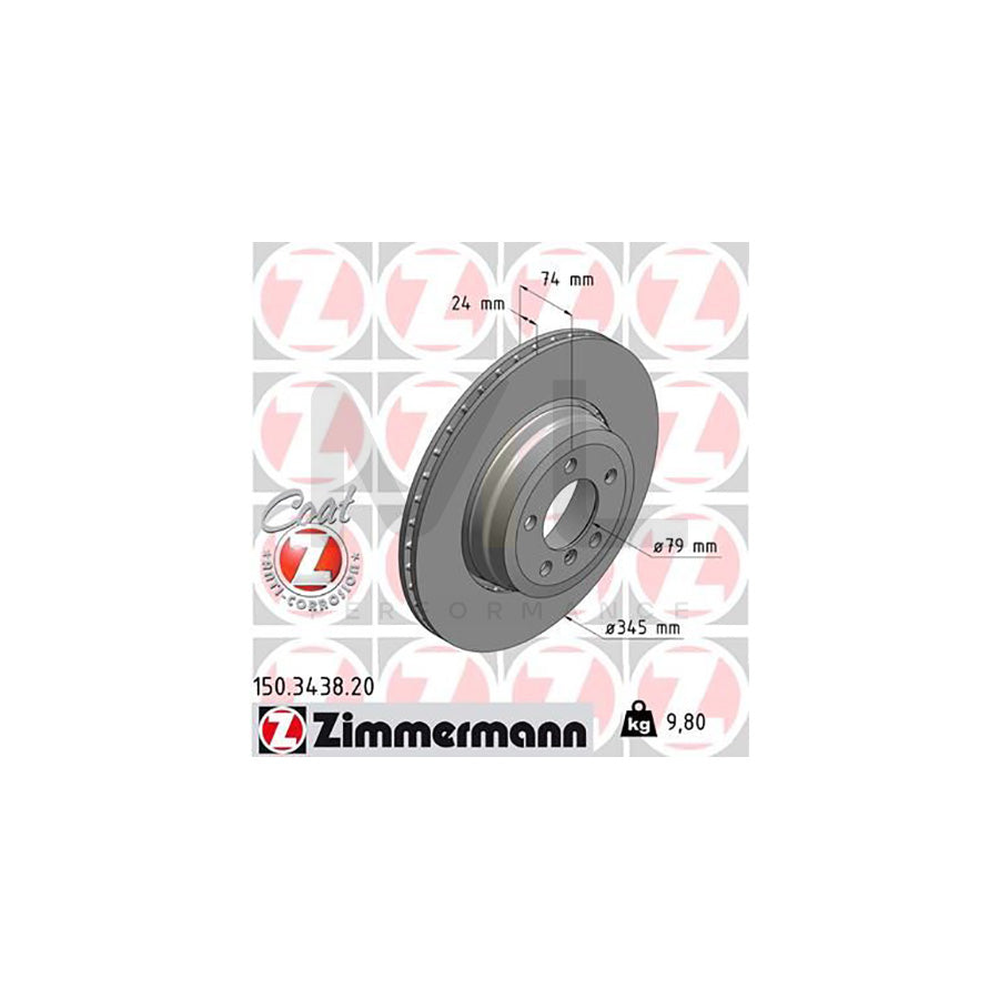 ZIMMERMANN COAT Z 150.3438.20 Brake Disc for BMW 7 (E65, E66, E67) Externally Vented, Coated, High-carbon  - 1 piece
