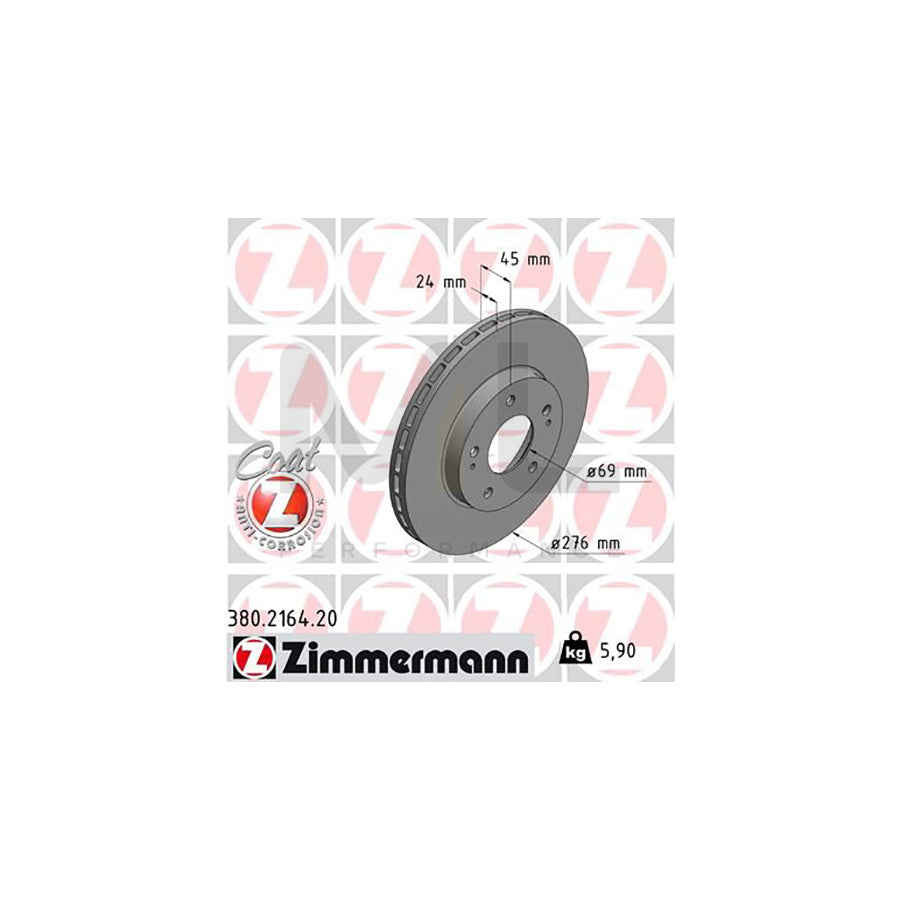 ZIMMERMANN COAT Z 380.2164.20 Brake Disc Internally Vented, Coated  - 1 piece