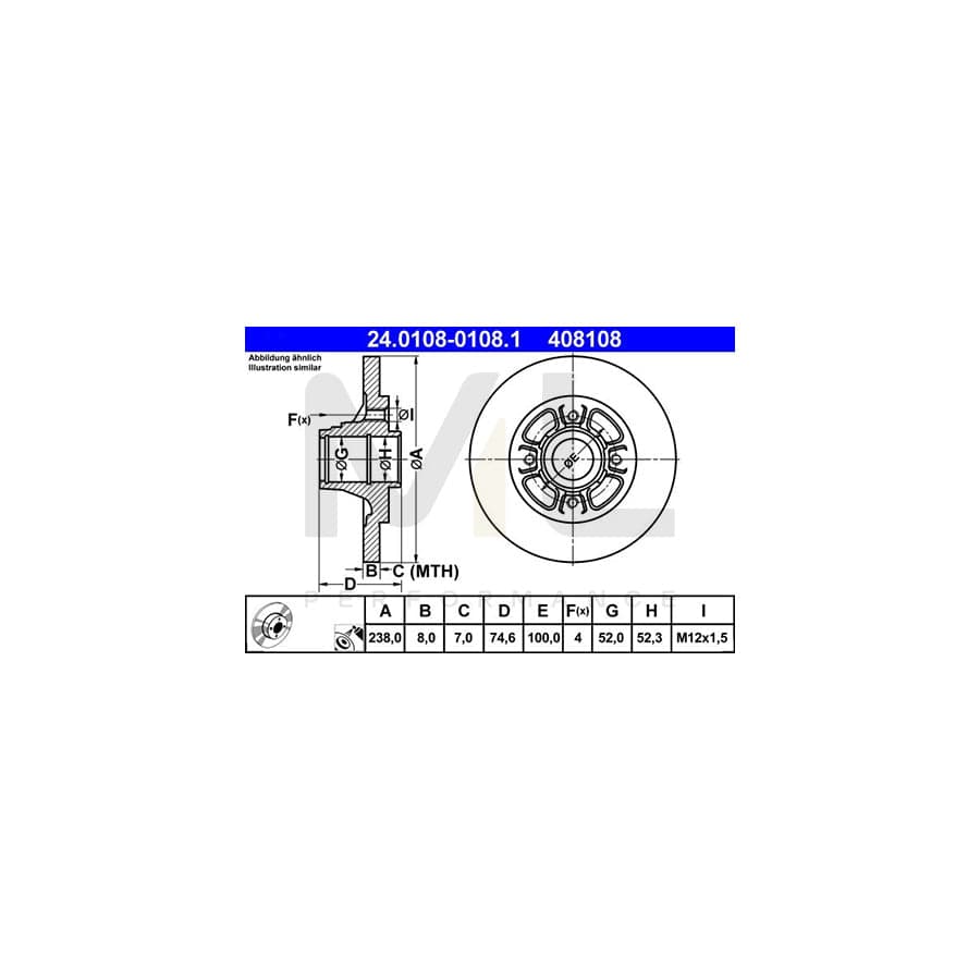 ATE 24.0108-0108.1 Brake Disc Solid, Coated, without ABS sensor ring  - 1 piece