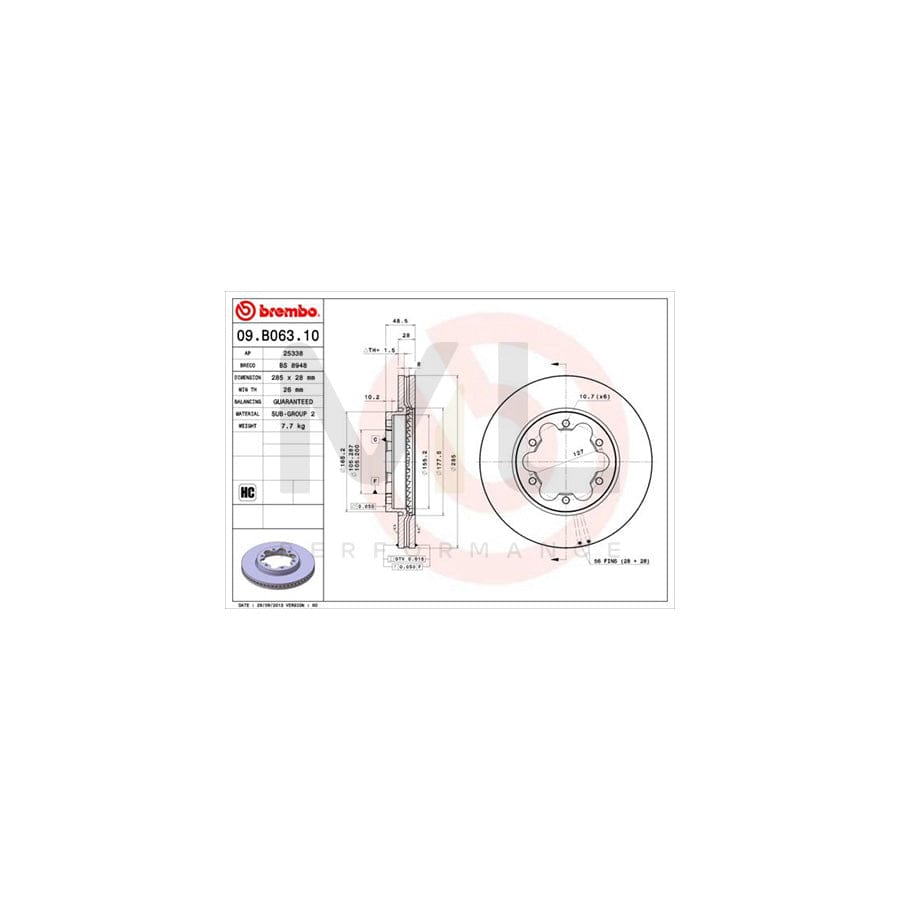 BREMBO 09.B063.10 Brake Disc for TOYOTA HIACE Internally Vented, High-carbon | ML Performance Car Parts