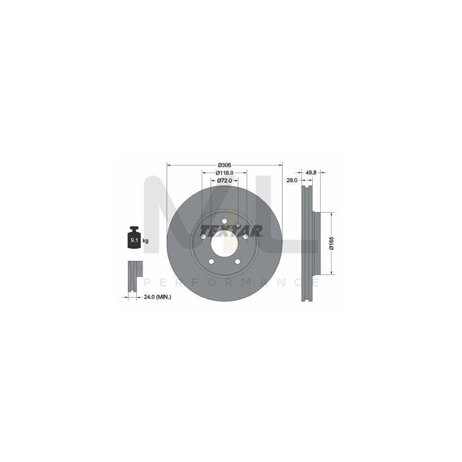 TEXTAR 92116000 Brake Disc Externally Vented, without wheel hub, without wheel studs | ML Performance Car Parts