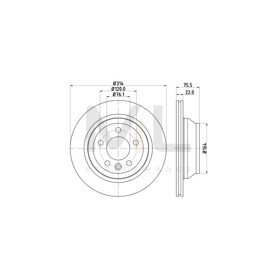 HELLA PRO High Carbon 8DD 355 128-081 Brake Disc Externally Vented, Coated, High-carbon, without wheel hub, without wheel studs