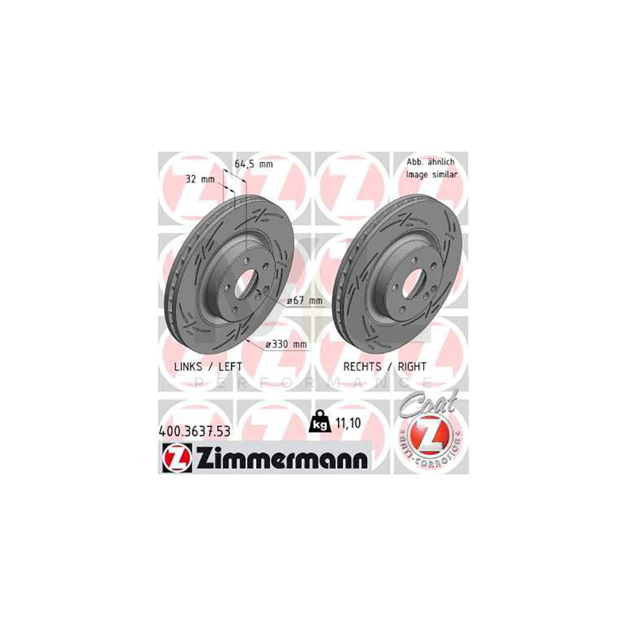 ZIMMERMANN BLACK Z 400.3637.53 Brake Disc Internally Vented, Slotted, Coated, High-carbon  - 1 piece