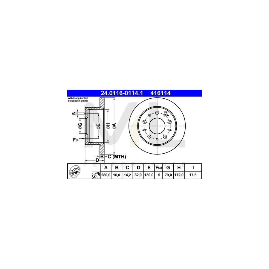 ATE 24.0116-0114.1 Brake Disc Solid, Coated  - 1 piece