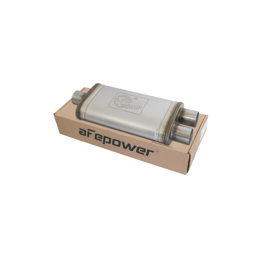  aFe 49M00009 2-1/2 IN ID Center/Dual-Outlet x 9 IN W x 4 IN H x 18 IN L - Oval Body Muffler  | ML Performance US Car Parts