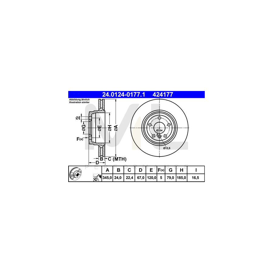 ATE 24.0124-0177.1 Brake Disc for BMW 7 (E65, E66, E67) Vented, Coated, High-carbon  - 1 piece