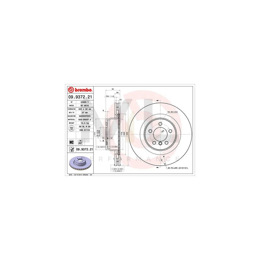 BREMBO COATED DISC LINE 09.9372.21 Brake Disc for LAND ROVER Range Rover III (L322) Internally Vented, Coated, High-carbon | ML Performance Car Parts