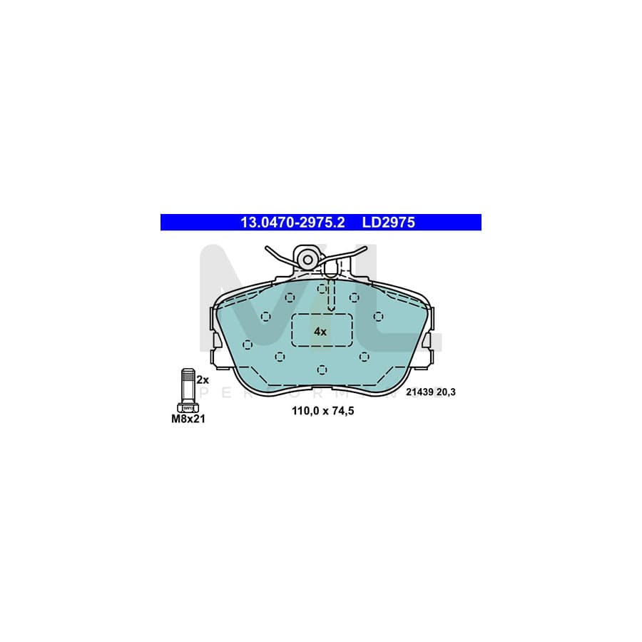 ATE Ceramic 13.0470-2975.2 Brake pad set suitable for MERCEDES-BENZ C-Class excl. wear warning contact, prepared for wear indicator, with brake caliper screws