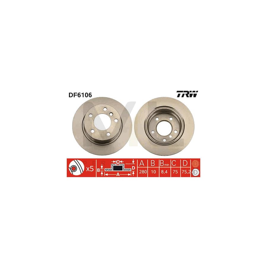TRW DF6106 Brake Disc for BMW Z4 Roadster (E85) Solid, Painted | ML Performance Car Parts