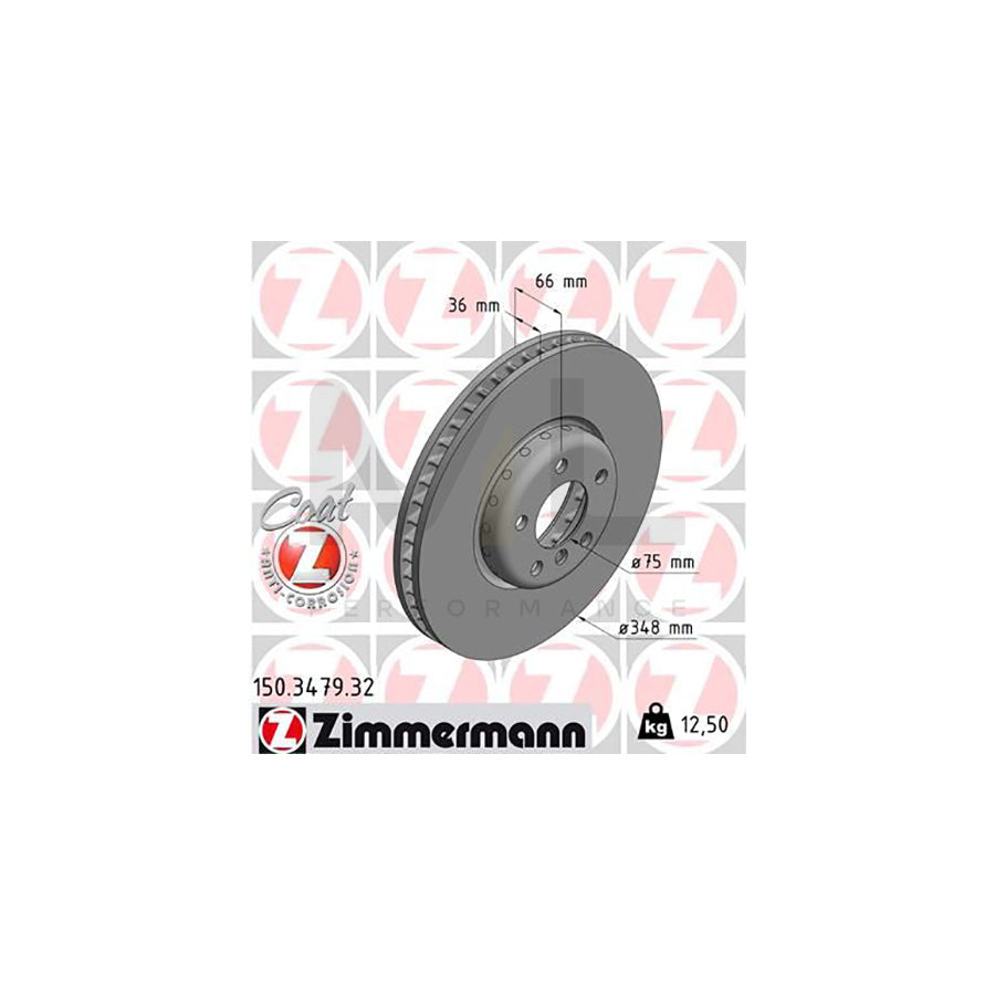 ZIMMERMANN FORMULA F COAT Z 150.3479.32 Brake Disc Internally Vented, Two-piece brake disc, Coated, High-carbon