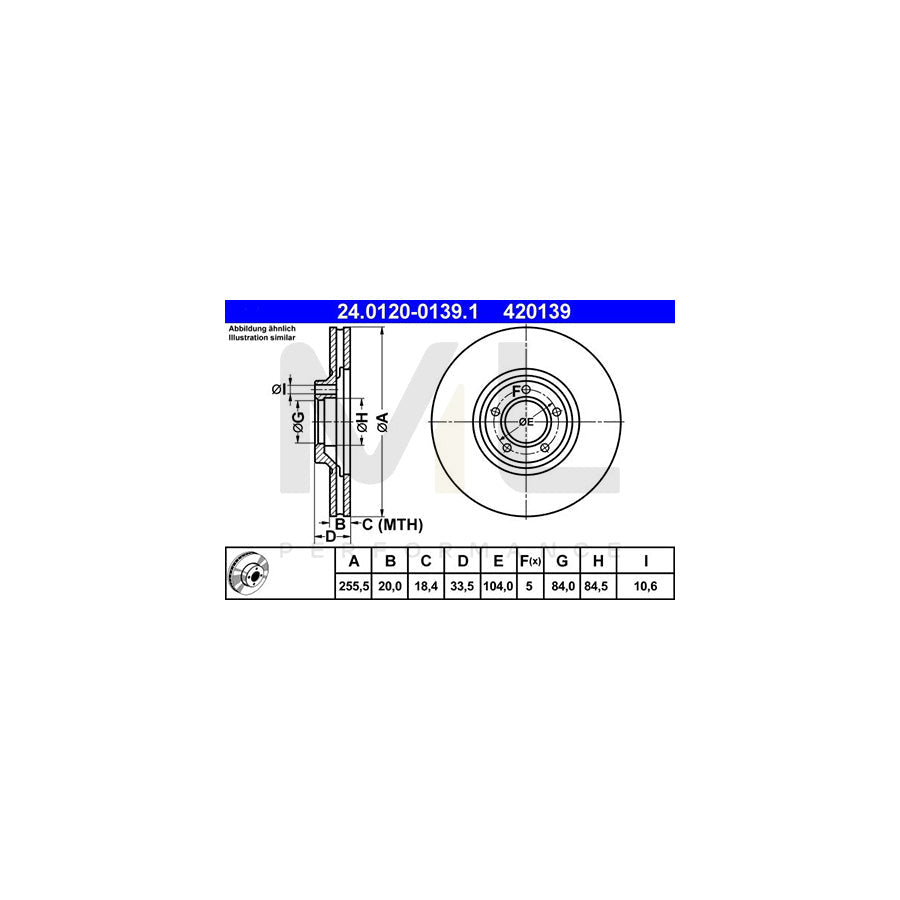 ATE 24.0120-0139.1 Brake Disc for MITSUBISHI L300 / DELICA Vented  - 1 piece