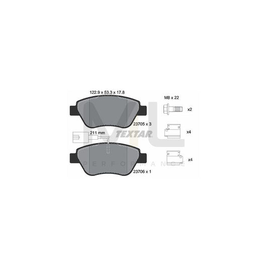TEXTAR 2370502 Brake pad set with integrated wear warning contact, with brake caliper screws, with accessories | ML Performance Car Parts