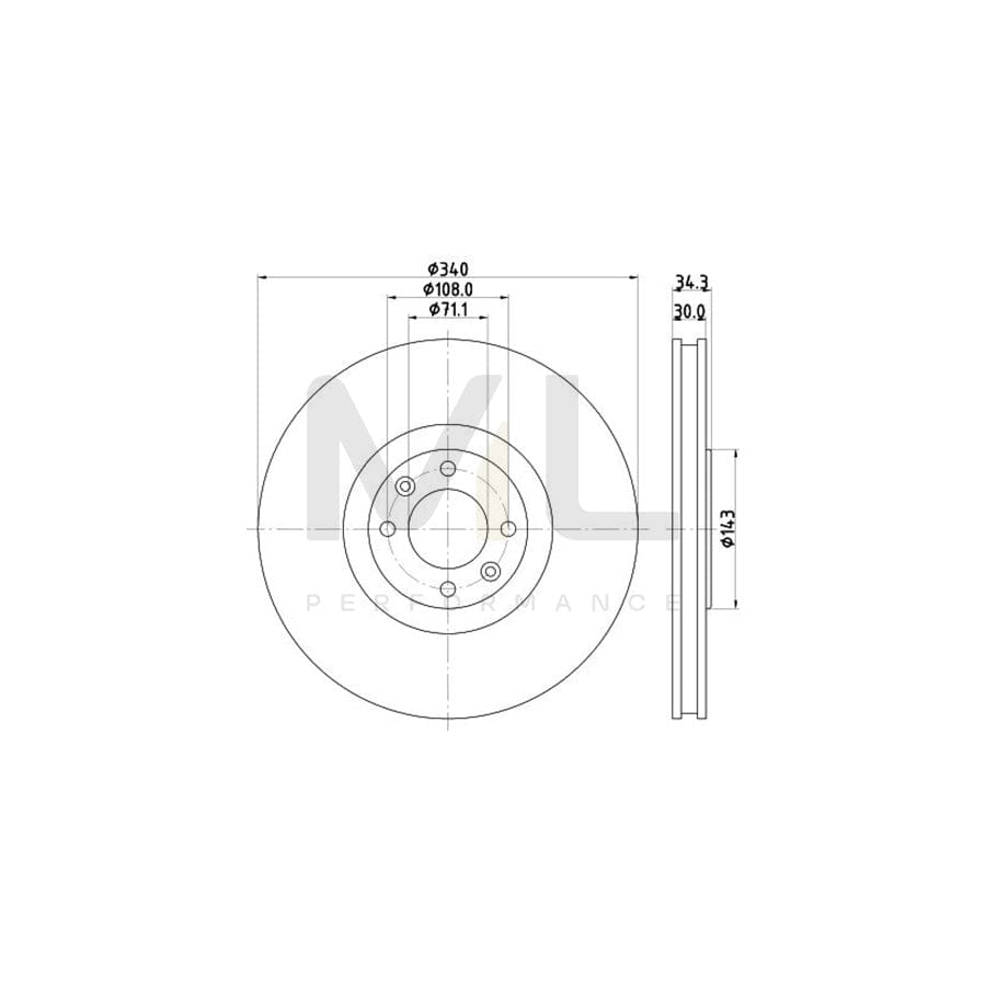 HELLA PRO 8DD 355 119-641 Brake Disc Internally Vented, Coated, without wheel hub, without wheel studs
