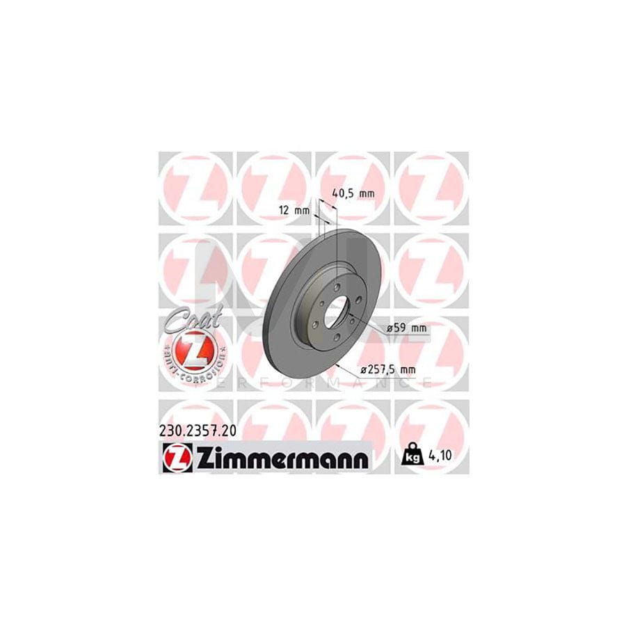 ZIMMERMANN COAT Z 230.2357.20 Brake Disc Solid, Coated  - 1 piece