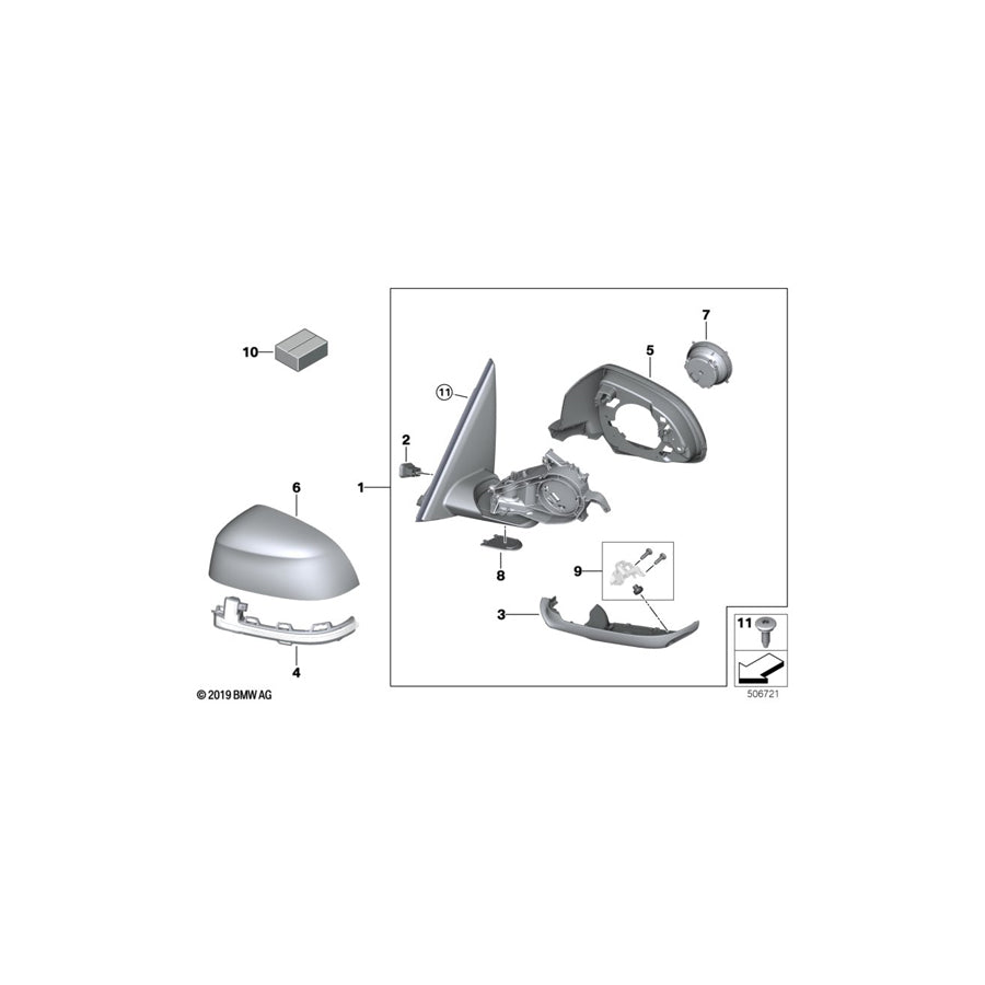 Genuine BMW 51169463288 G06 Outside Mirror W/Out Glass Heated Right SHADOW-LINE (Inc. X6) | ML Performance US Car Parts