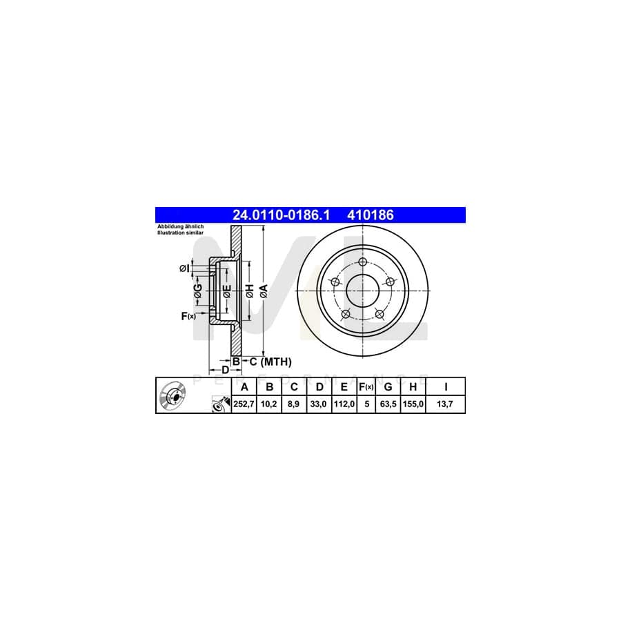 ATE 24.0110-0186.1 Brake Disc Solid, Coated  - 1 piece