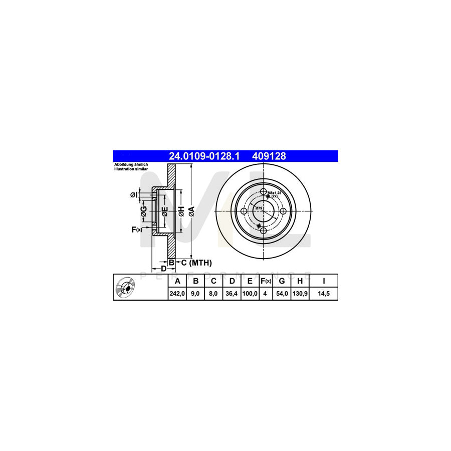 ATE 24.0109-0128.1 Brake Disc for TOYOTA COROLLA Solid  - 1 piece