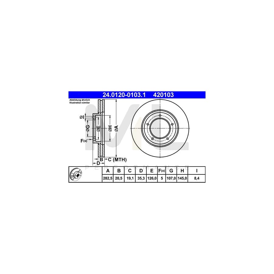 ATE 24.0120-0103.1 Brake Disc Vented, Coated, Alloyed / High-carbon  - 1 piece