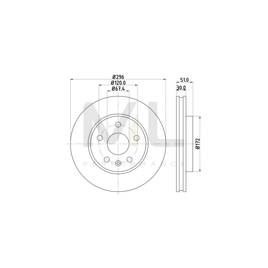 HELLA PRO High Carbon 8DD 355 129-081 Brake Disc Internally Vented, Coated, High-carbon, without wheel hub, without wheel studs