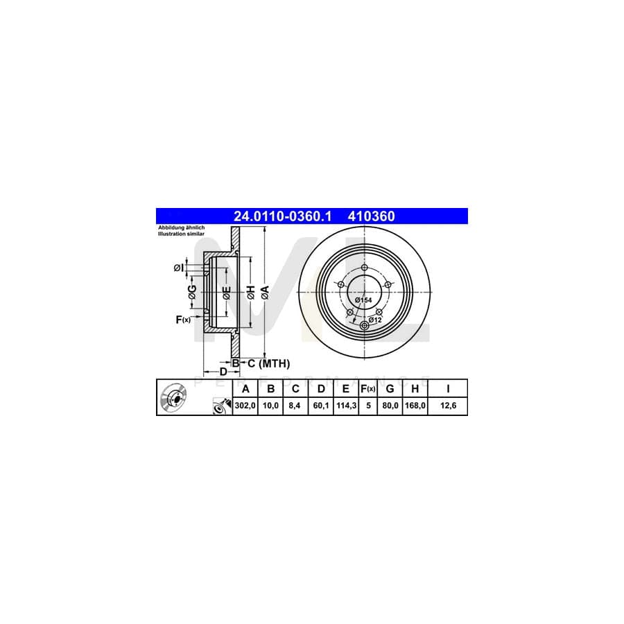 ATE 24.0110-0360.1 Brake Disc Solid, Coated  - 1 piece