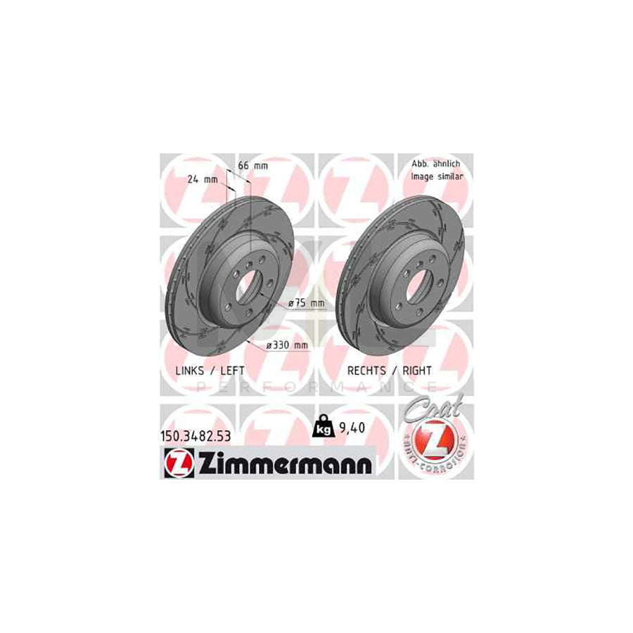 ZIMMERMANN BLACK Z 150.3482.53 Brake Disc for BMW 5 Series Internally Vented, Slotted, Coated, High-carbon  - 1 piece