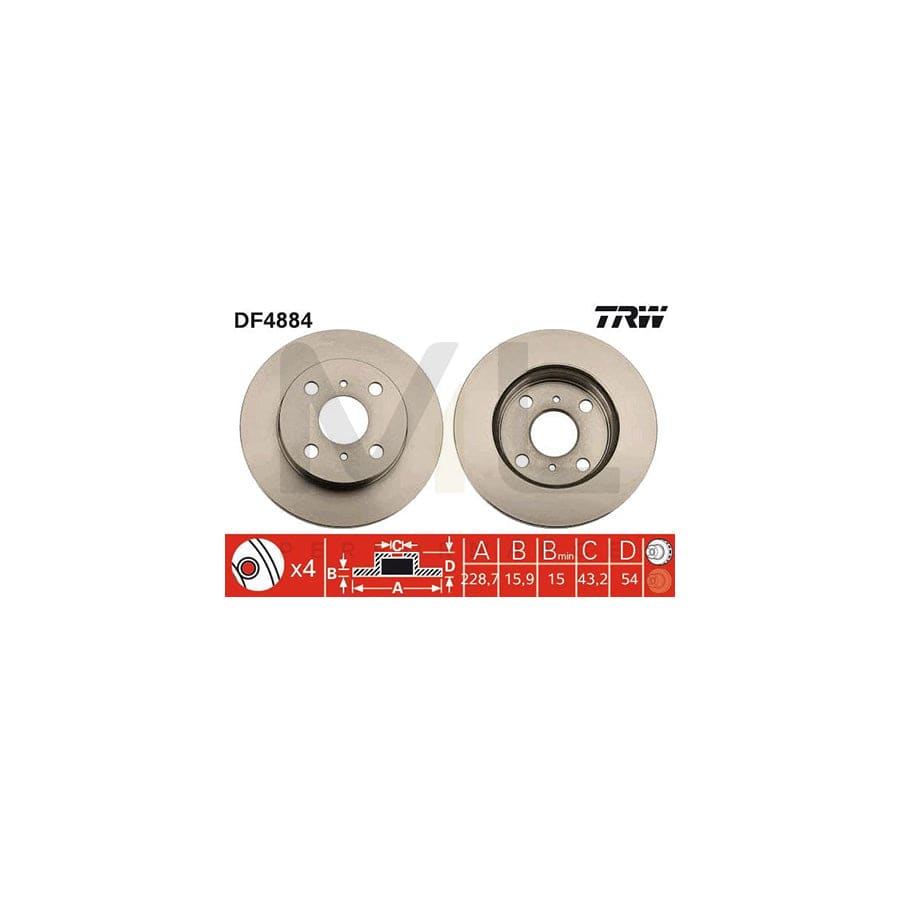 TRW DF4884 Brake Disc for TOYOTA Starlet IV Hatchback (P80) Vented, Painted | ML Performance Car Parts