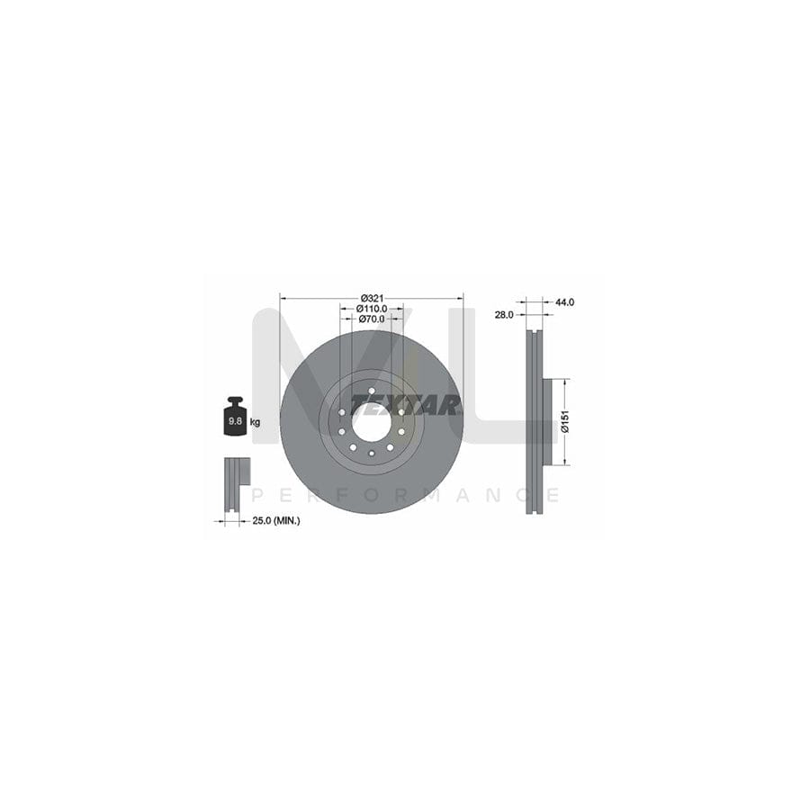 TEXTAR PRO 92149803 Brake Disc Externally Vented, Coated, without wheel hub, without wheel studs | ML Performance Car Parts
