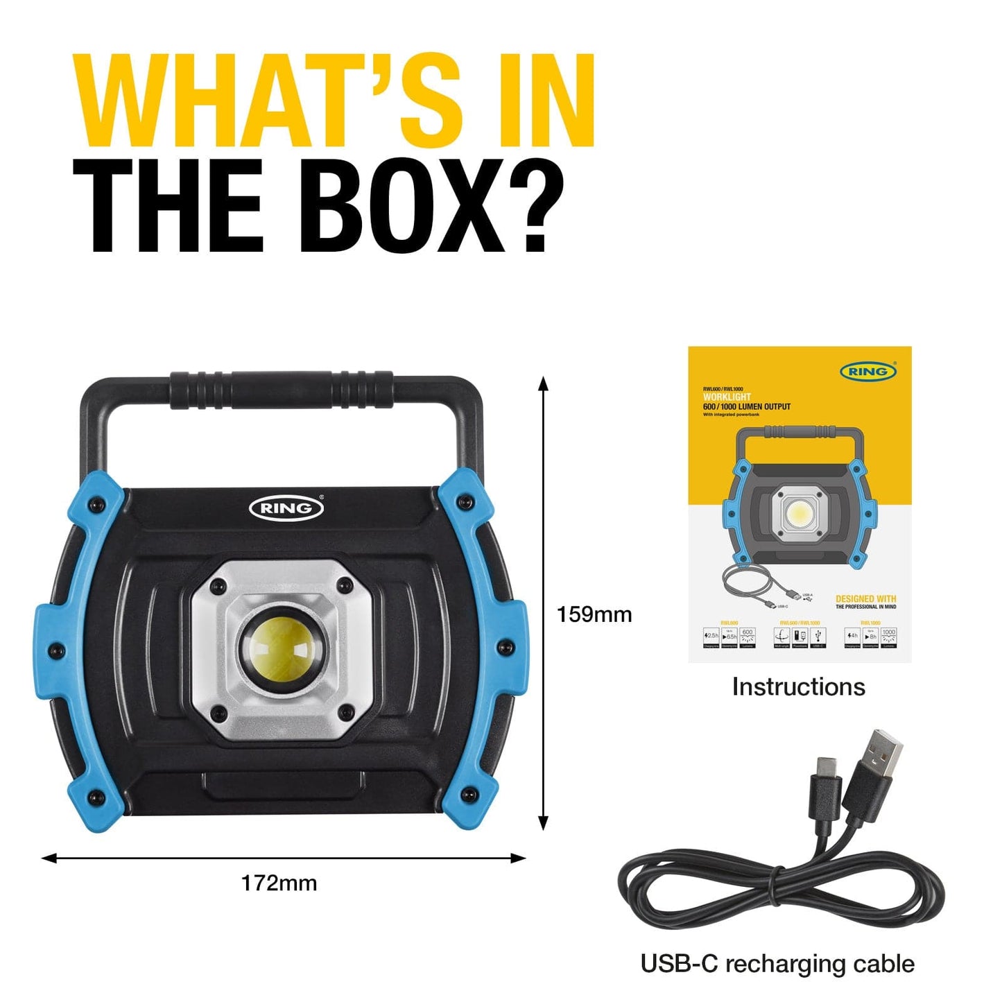 RING RWL600 600lm Rechargeable Worklight (12 units)