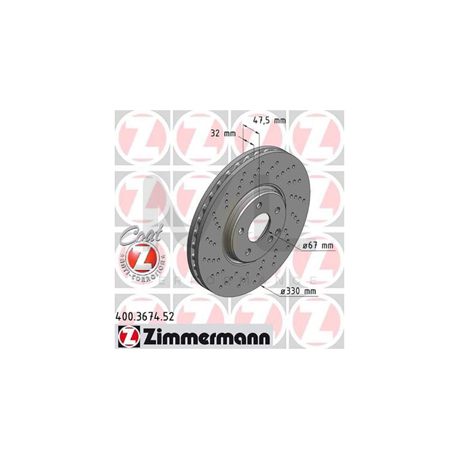 ZIMMERMANN SPORT COAT Z 400.3674.52 Brake Disc suitable for MERCEDES-BENZ E-Class Internally Vented, Perforated, Coated, High-carbon  - 1 piece