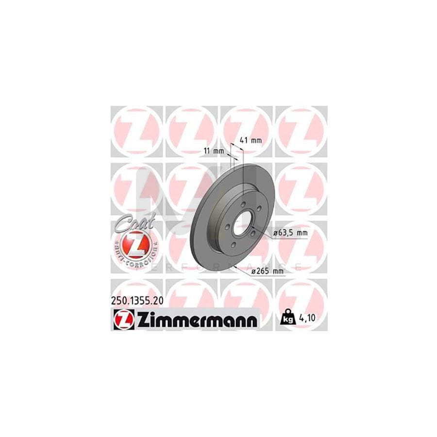 ZIMMERMANN COAT Z 250.1355.20 Brake Disc Solid, Coated  - 1 piece