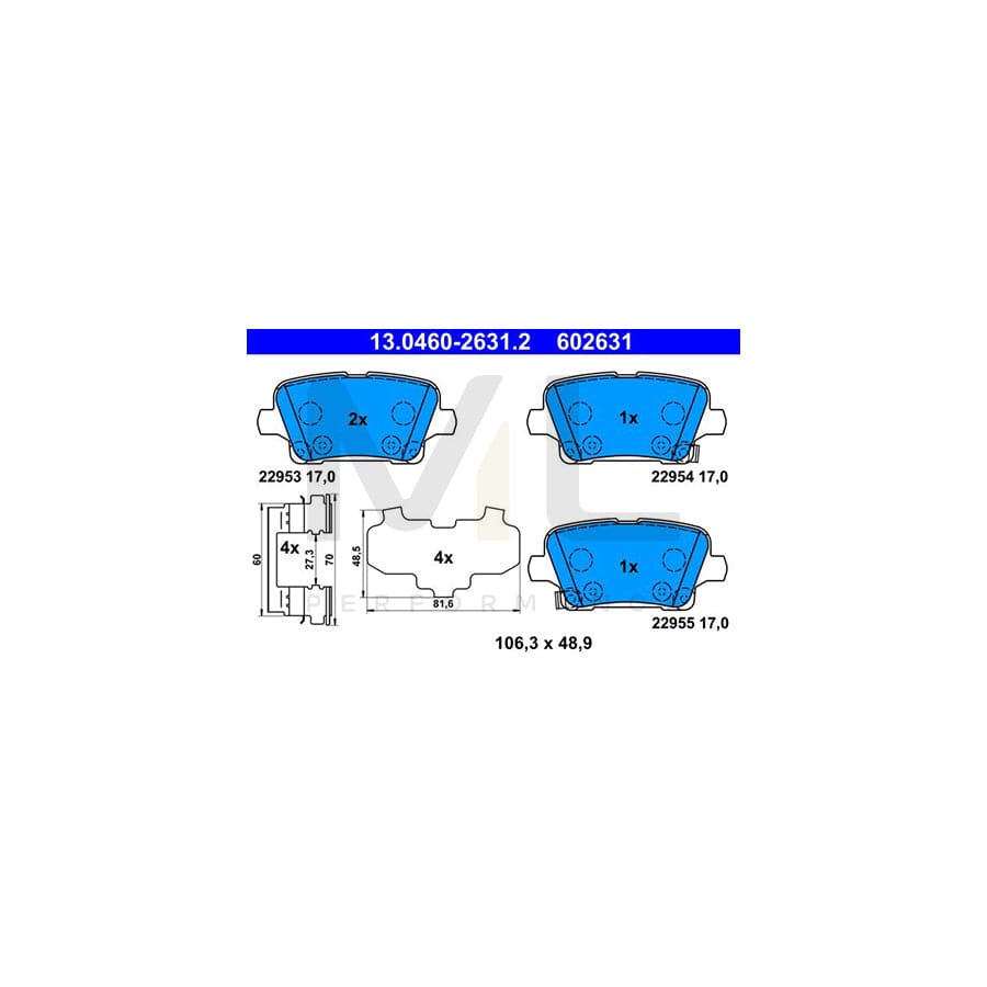 ATE 13.0460-2631.2 Brake pad set with acoustic wear warning, with anti-squeak plate, with accessories