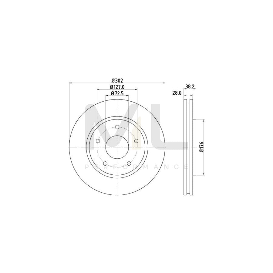 HELLA PRO 8DD 355 115-841 Brake Disc Externally Vented, Coated, without wheel hub, without wheel studs
