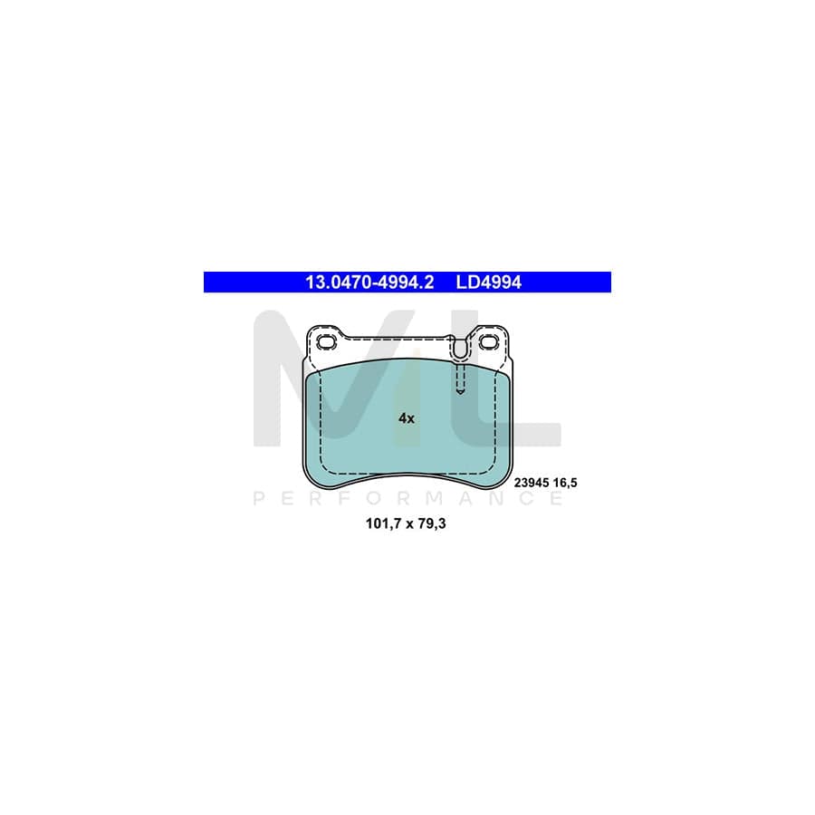 ATE Ceramic 13.0470-4994.2 Brake pad set excl. wear warning contact, prepared for wear indicator