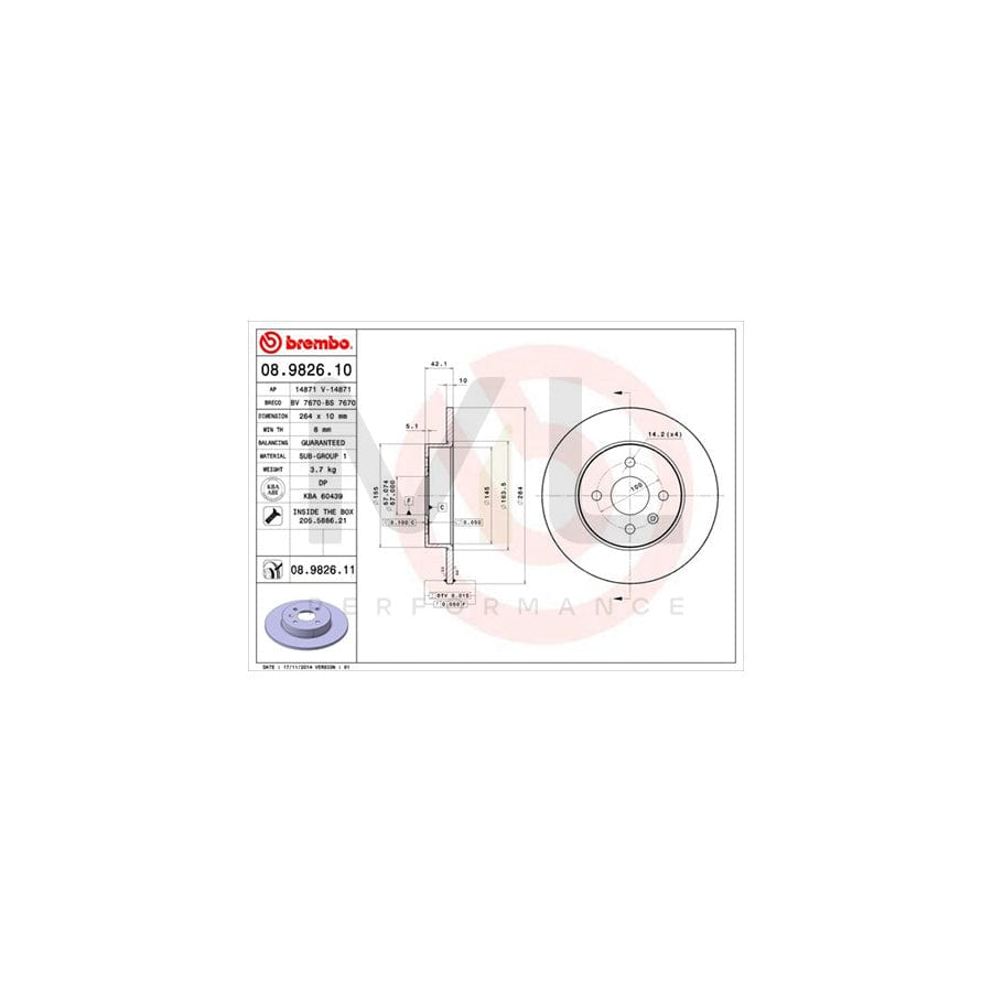 BREMBO 08.9826.10 Brake Disc Solid, with bolts/screws | ML Performance Car Parts